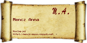 Mencz Anna névjegykártya